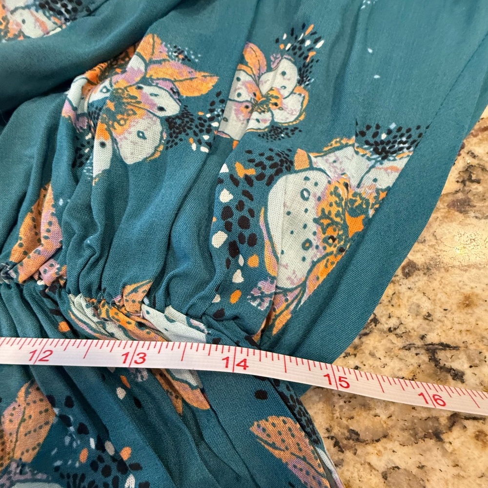 Free People teal floral boho top dolman long sleeve SZ XS - Picture 10 of 14